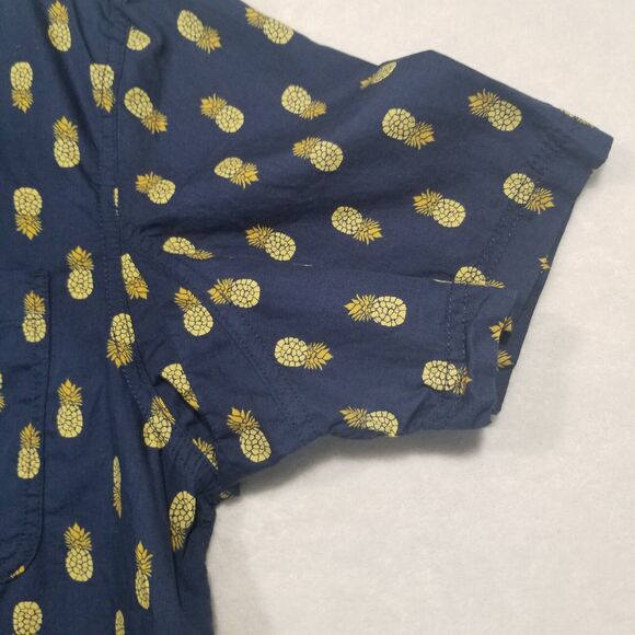 Duluth Trading Shirt Mens Large Blue Button Up Tiki Luau Hula Pineapple Preppy - Picture 3 of 8